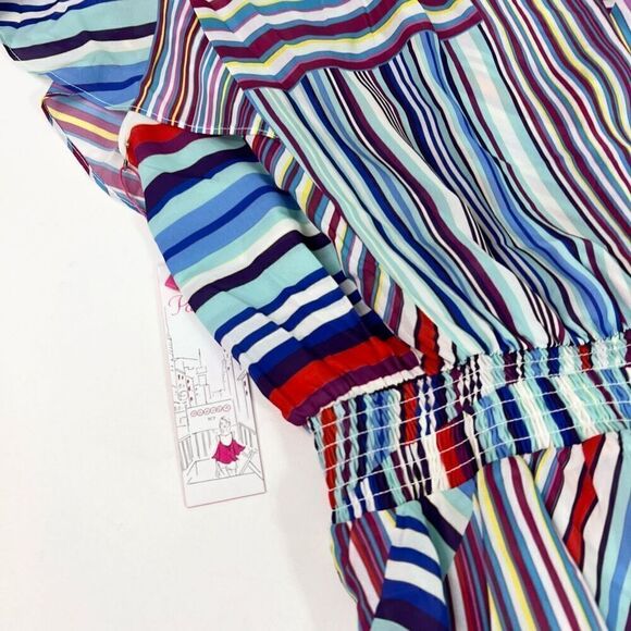 Parker Blouse Women small Multicolor Striped Flutter Sleeve Huntington Top new - Picture 6 of 9